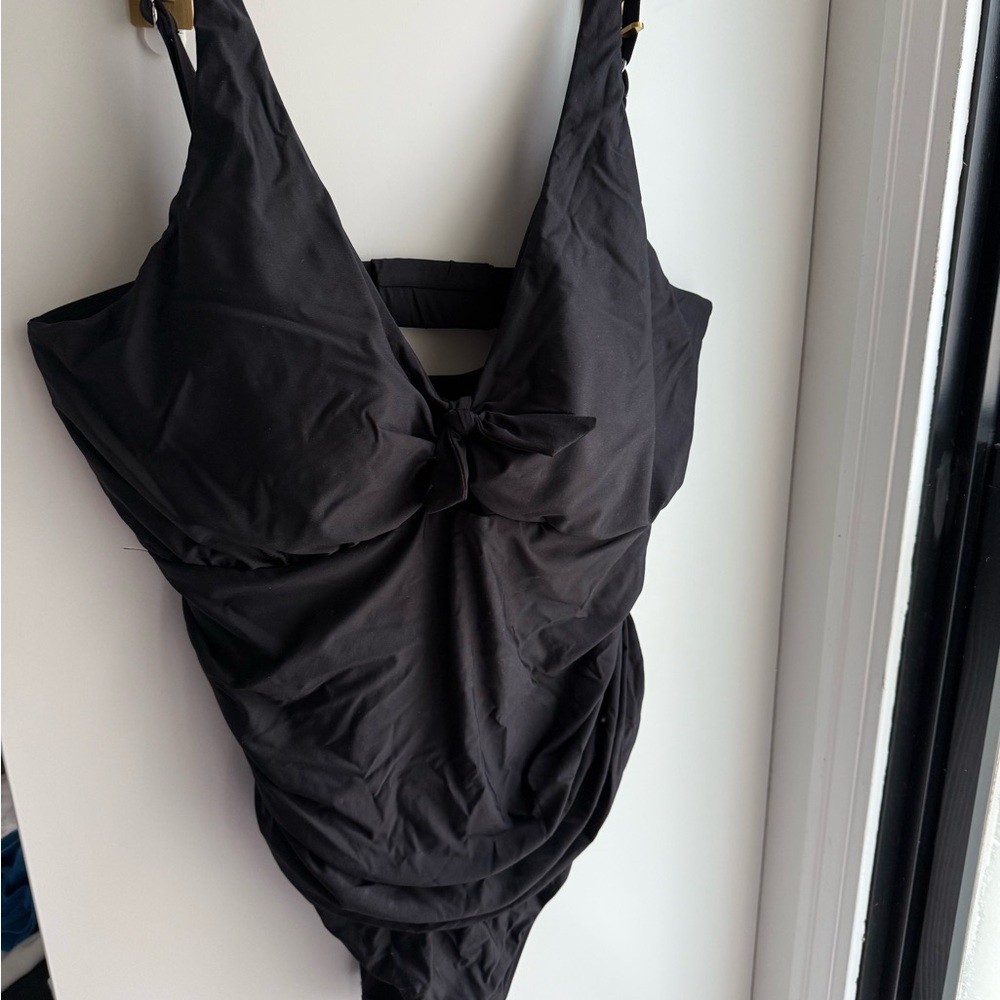 Black One-Piece Swimsuit with Front Knot